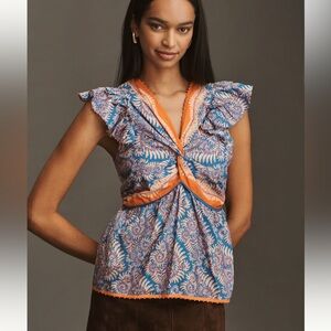 Farm Rio Flutter-Sleeve V-Neck Top